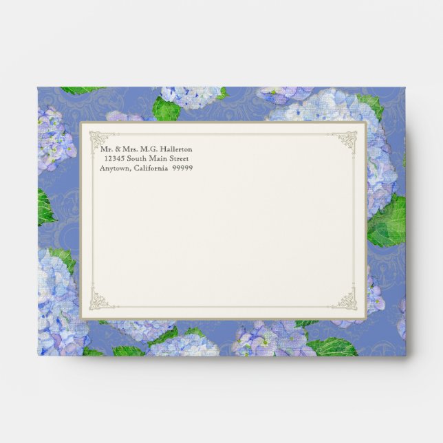 A6 Matching Envelopes Blue Hydrangea Lace Floral (Front)