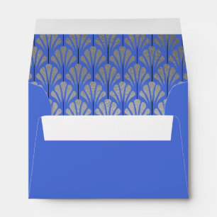 A6 Personalised Art Deco Fans Blue Silver Foil Envelope