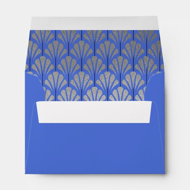 A6 Personalised Art Deco Fans Blue Silver Foil Envelope (Back (Bottom))