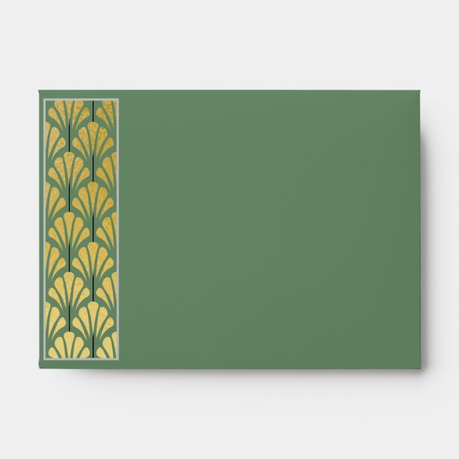 A6 Personalised Art Deco Fans Green Gold Foil Envelope (Front)
