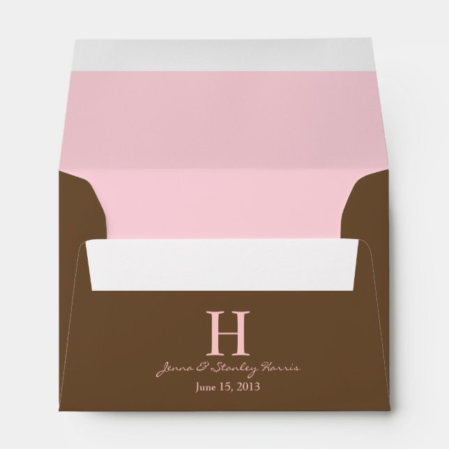 A6 Pink & Brown Monogram Lined Wedding Envelopes (Back (Bottom))