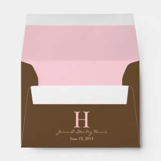 A6 Pink & Brown Monogram Lined Wedding Envelopes