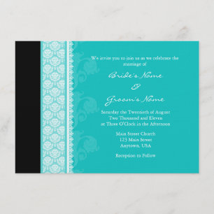 A6 Turquoise One-Side Damask Wedding Invitations
