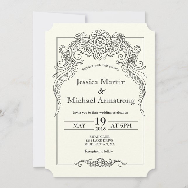 A6-Vintage scroll design wedding invitation card (Front)