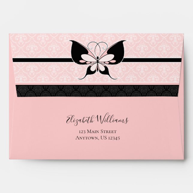 A7 5x7 Butterfly Damask Return Address Envelopes (Back (Top Flap))