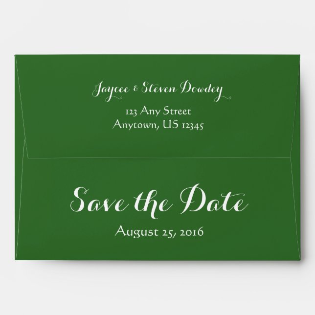 A7 5x7 Dark Green White Save The Date Envelope (Back (Top Flap))