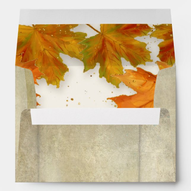 A7 5x7 Fall Autumn Falling Leaves Elegant Wedding Envelope (Back (Bottom))