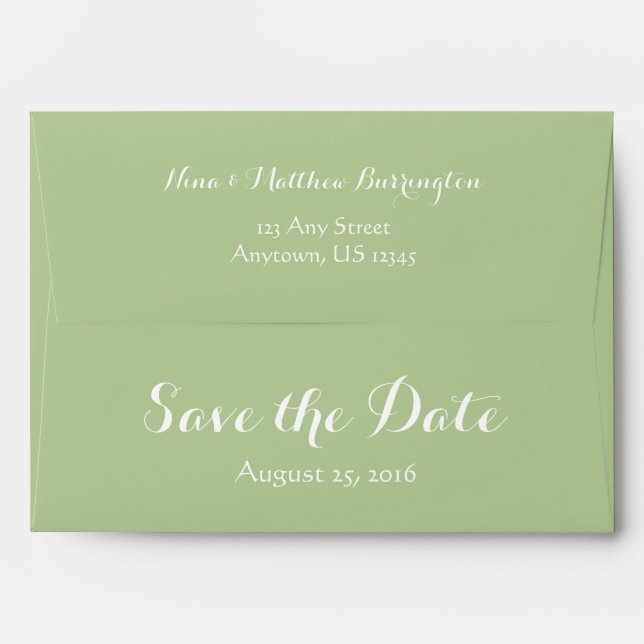 A7 5x7 Sage Green White Save The Date Envelopes (Back (Top Flap))