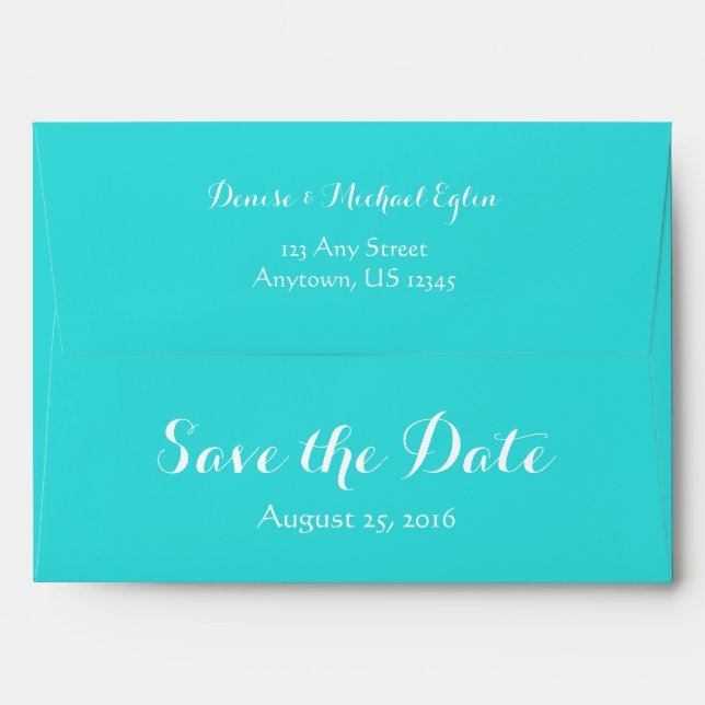 A7 5x7 Teal Turquoise White Save The Date Envelope (Back (Top Flap))