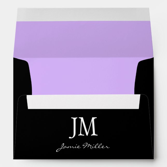 A7 Black and Lavender Purple Monogram Envelopes (Back (Bottom))