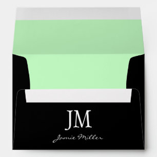 A7 Black and Mint Green Monogram Envelopes