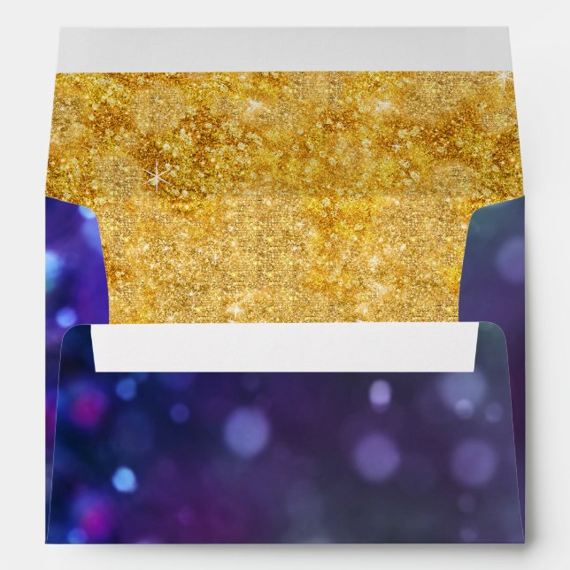 A7 Blue Purple Colour Bokeh Gold Glitter Sparkle Envelope (Back (Bottom))