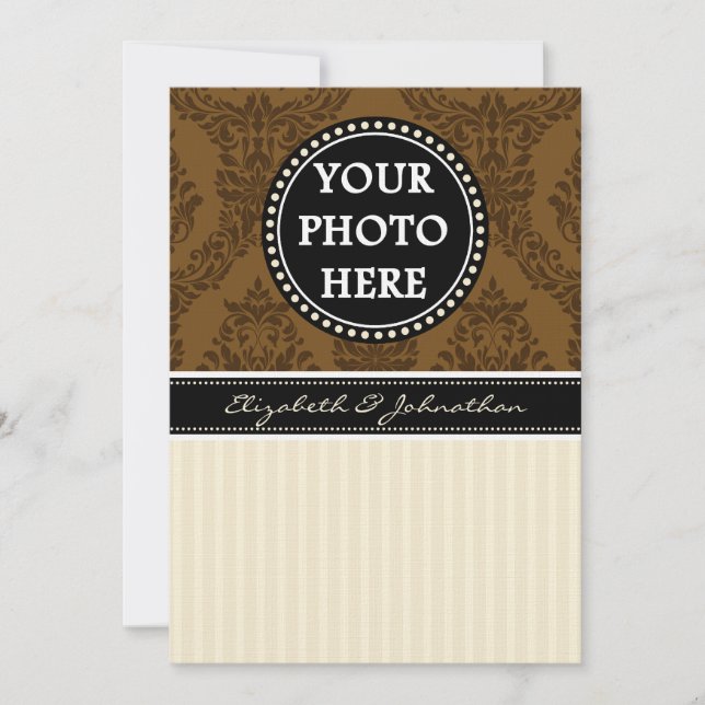 A7 Brown & Cream Striped Photo Wedding Invitations (Front)