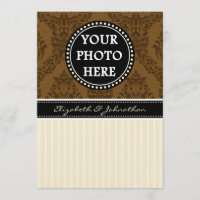 A7 Brown & Cream Striped Photo Wedding Invitations