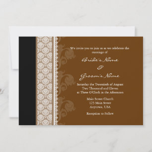 A7 Chocolate Brown Damask Wedding Invitations