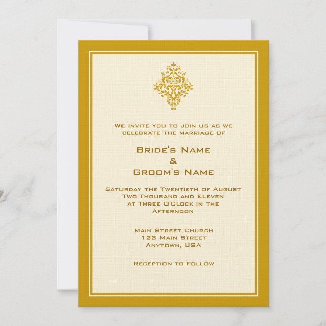 A7 Cream & Gold Simple Wedding Invitations (Front)