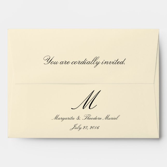 A7 Cream Simple Monogram Wedding Envelopes (Back (Top Flap))