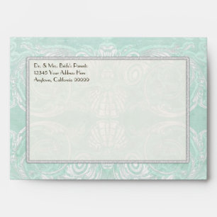 A7 Custom Monogram Vintage Damask Lace Look Aqua Envelopes