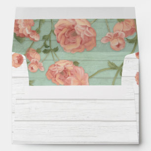 A7 Envelope Rustic Wood Pretty Blush Roses Mint
