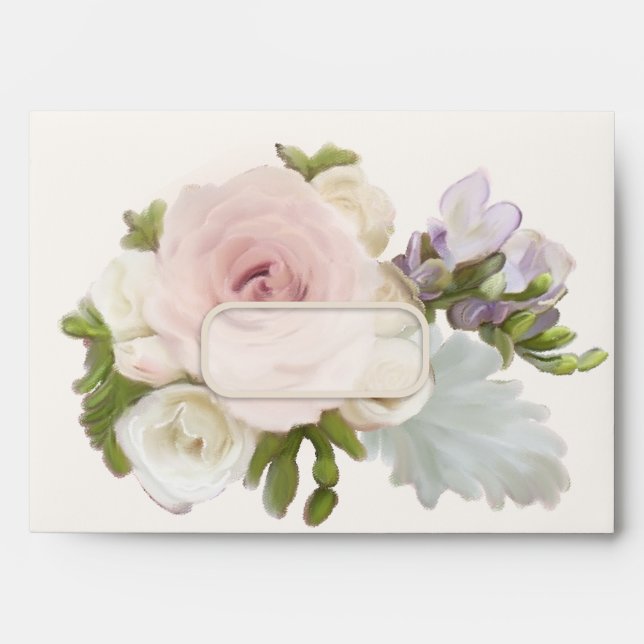 A7 Exquisite Pretty Rose Freesia Floral Weddings Envelopes (Front)