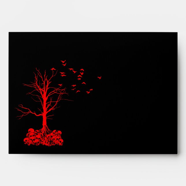 A7 Gothic Skull Tree Black Red Halloween Envelopes (Front)