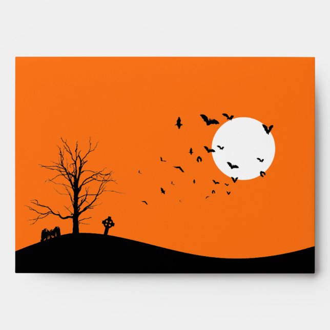 A7 Graveyard Tree and Bats Halloween Envelopes (Front)