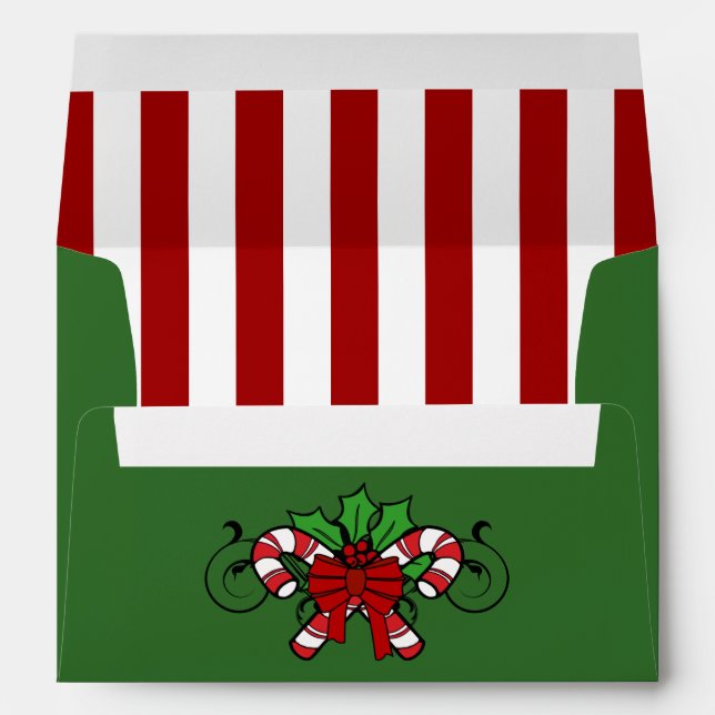 A7 Green Candy Cane Striped Christmas Envelopes (Back (Bottom))