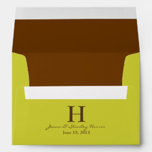A7 Lime Green & Brown Monogram Wedding Envelopes