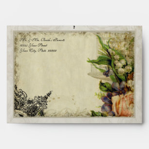 A7 Matching Envelope Yellow Song Bird Cage Floral