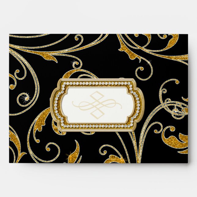 A7 Matching Glam Old Hollywood Regency Black Tie Envelopes (Front)
