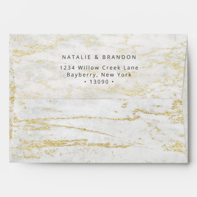 A7 Modern Marbles in White with Gold 5x7 Envelope (Back (Top Flap))