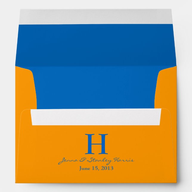 A7 Orange & Blue Monogram Wedding Envelopes (Back (Bottom))