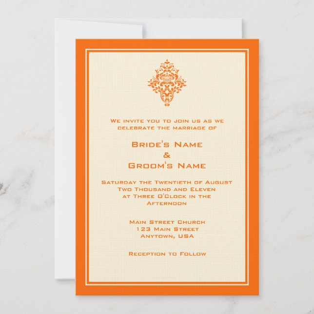 A7 Orange & Cream Simple Wedding Invitations (Front)