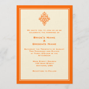 A7 Orange & Cream Simple Wedding Invitations