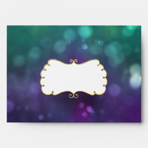 A7 Peacock Colour Bokeh Gold Glitter Sparkle Envelopes