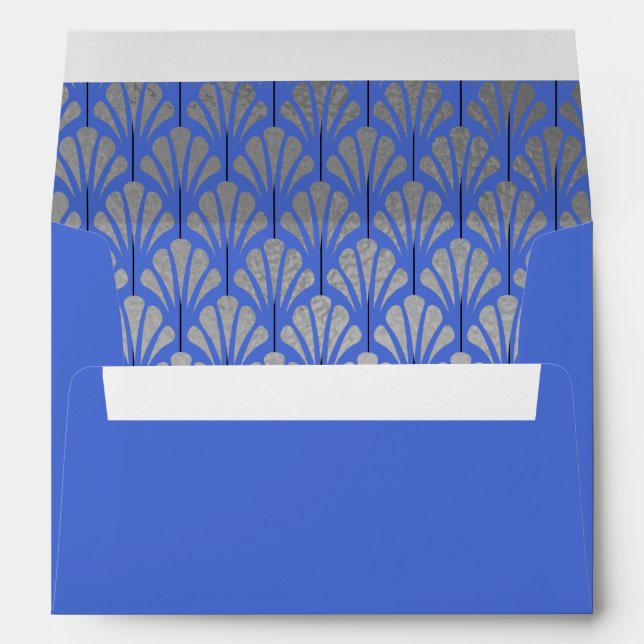 A7 Personalised Art Deco Fans Blue Silver Foil Envelope (Back (Bottom))