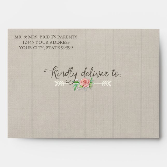 A7 Preprinted Matching Boho Bohemian Arrow Wedding Envelopes (Front)