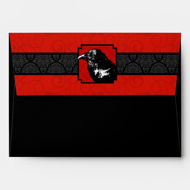 A7 Red and Black Raven Halloween Envelopes (Back (Top Flap))