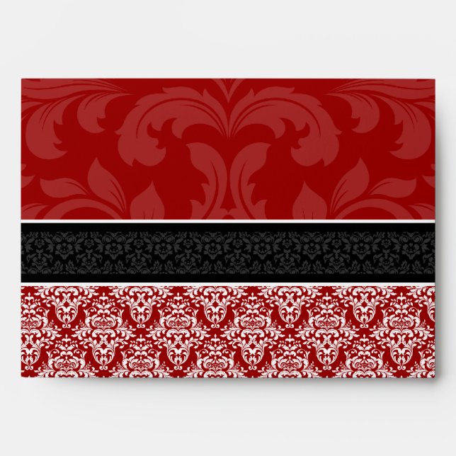 A7 Red Black & White Damask Lined Envelopes (Front)