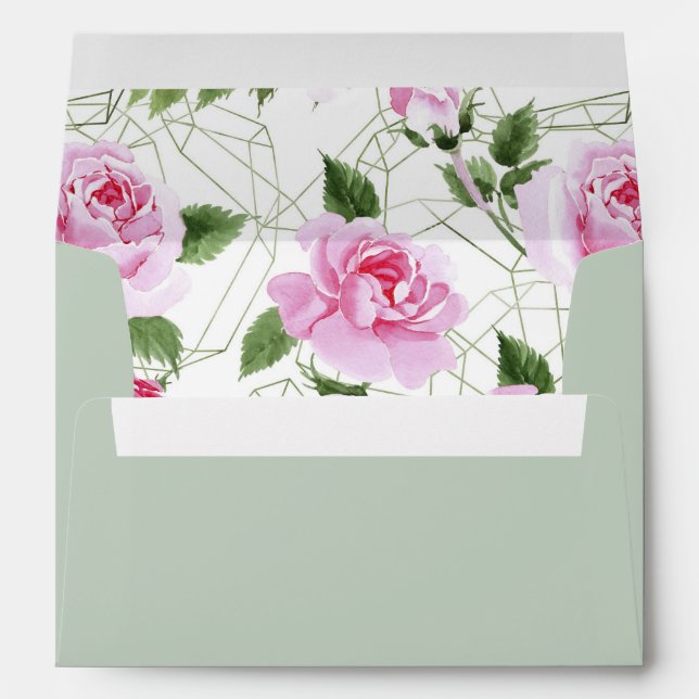 A7 Roses Geometric Frame Wedding Return Address Envelope (Back (Bottom))
