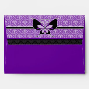 A7 Royal Purple Butterfly Flap Damask Envelopes