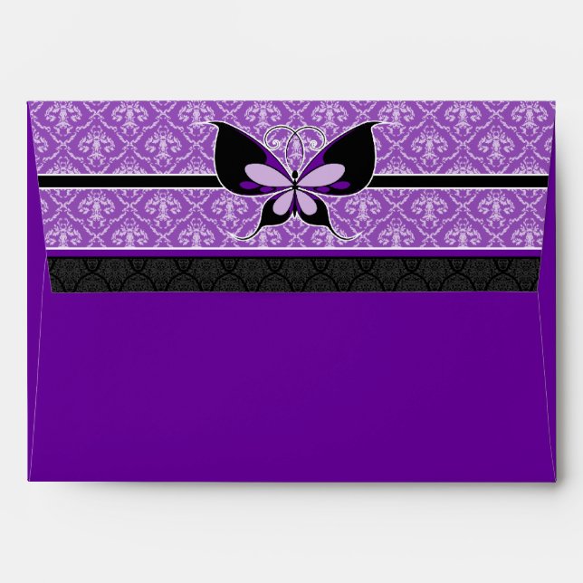 A7 Royal Purple Butterfly Flap Damask Envelopes (Back (Top Flap))