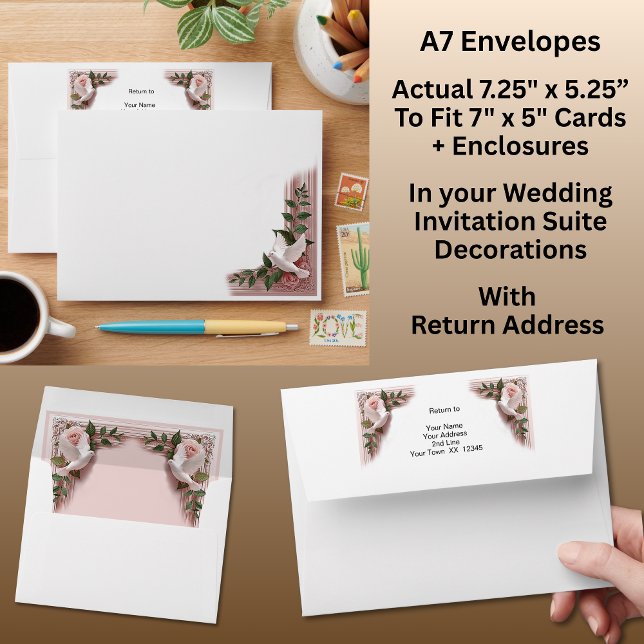 A7 Size Doves & Pink Roses Wedding Suite Envelope (Creator Uploaded)