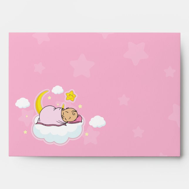 A7 Sleeping Baby Girl Pink Baby Shower Envelopes (Front)