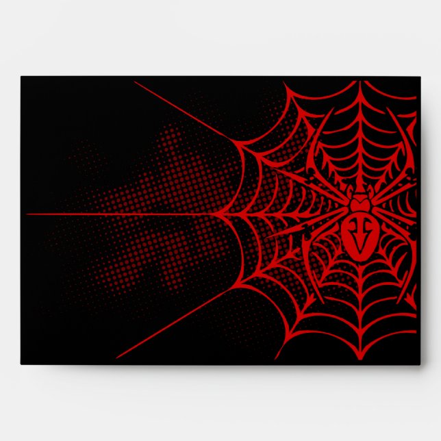 A7 Spider Web Black and Red Halloween Envelopes (Front)