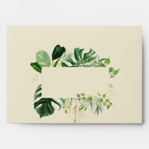 A7 Tropical Green & Gold Monstera Leaves Wedding Envelope