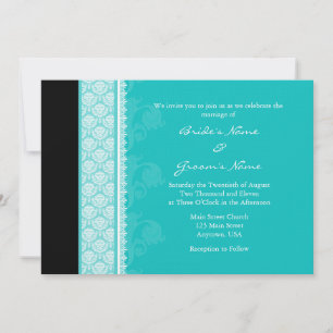 A7 Turquoise One-Side Damask Wedding Invitations