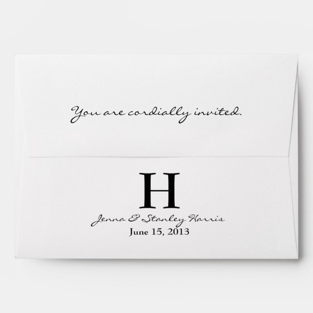 A7 White & Black Monogram Wedding Envelopes (Back (Top Flap))