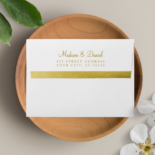 A7 White Gold Foil Return Address Wedding Mailing Envelope