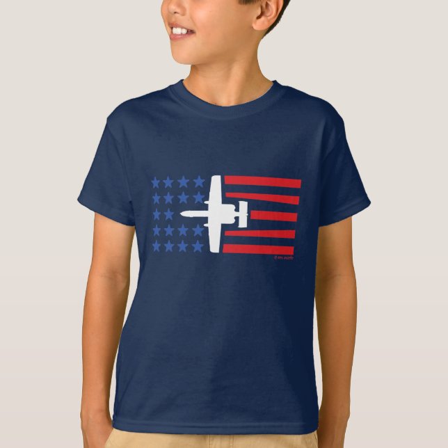 A-10 Warthog Jet Stars and Stripes Red White Blue T-Shirt (Front)